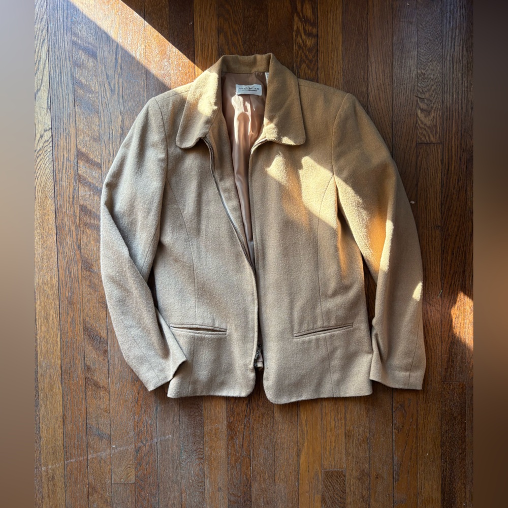 Vintage Wool Blend Tan Camel Women's Zip Jacket size 8